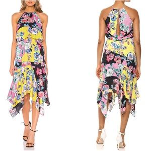 PARKER Floral Printed Halter Asymmetrical Midi Dress